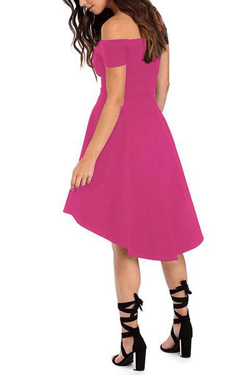 Sarin Mathews Womens Off The Shoulder Short Sleeve High Low Cocktail Skater Dress Rosered L - Image 2